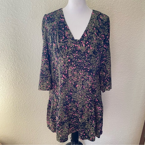 Reiss Ciara Olive Pink Animal Leopard Patterned Pleated Dress Mini Cocktail: 12 - Picture 7 of 11